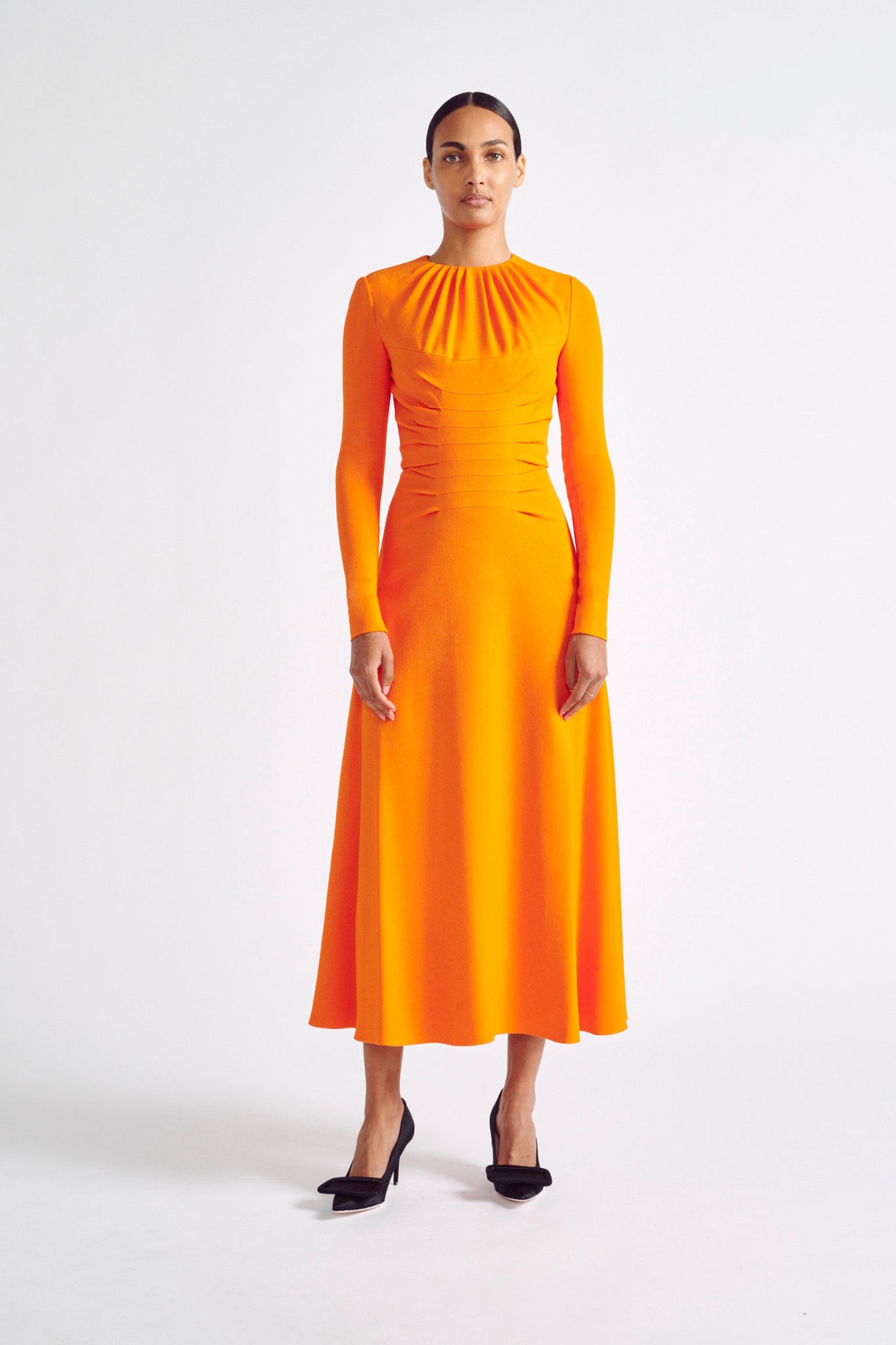 Paget Dress| Orange Crepe Long Sleeve ...